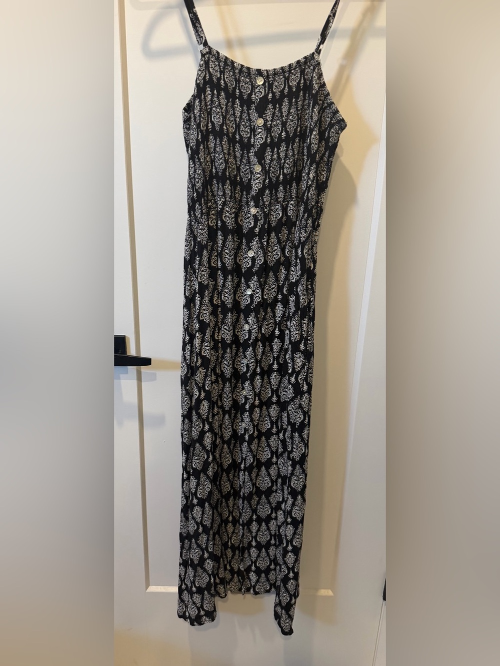 EN/KAY by Navleen Black White Paisley Button Front Maxi Dress Size L